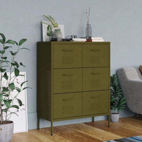 Lady Jillian -  Drawer Cabinet Olive Green 80x35x101,5 cm Steel